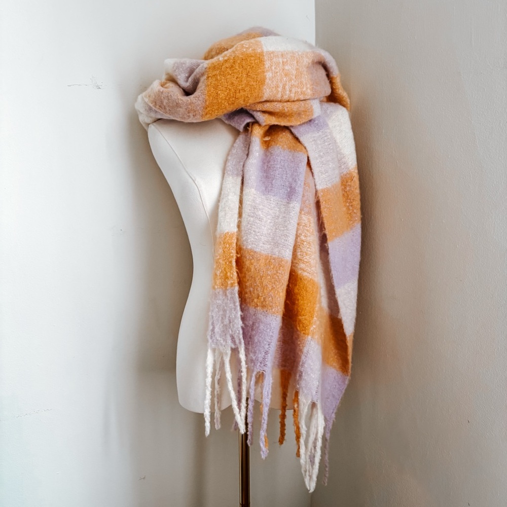 Shiraleah Plaid Scarf in Orange and Lavender